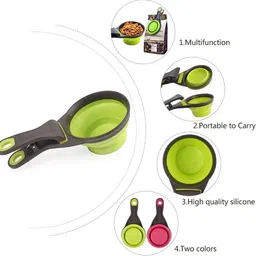 foodie puppies 3-in-1 Foldable Collapsible Bowl/Measuring Cup/Spoon & Bag Clip, 237ml-Pack of 2 Silicone Pet Bowl & Bottle image 3