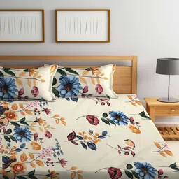 Multicolor Floral 300 TC Cotton Blend Double Bedsheet with 2 Pillow covers by Klotthe image 2