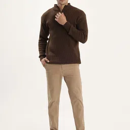kveto Men Self Design High Neck Brown Sweater image 4