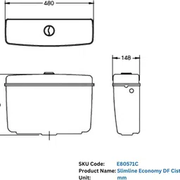 parryware SLIMLINE PREMIUM Series Polymer/PVC Dual Flush System Exposed CISTERN 6L/3L Dual Flush Tank image 5