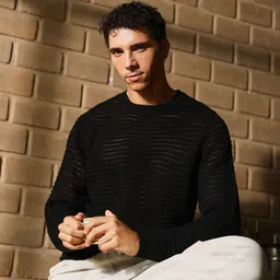 campus sutra Men Solid Crew Neck Black Sweater-picture-19