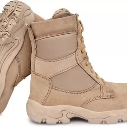 red eleven Genuine Leather Side Zip Army & Tactical Shoes, Boots For Men (Beige Boots For Men image 4