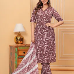 lamba creations Women Pure Cotton Kurti Pant Dupatta Set image 5