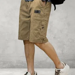 pitzz Solid Men Brown Cargo Shorts image 2