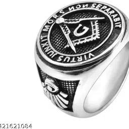 rangrivaaz Men’s Silver-Tone Masonic Symbol Signet Ring Silver, Alloy Silver Plated Ring image 2