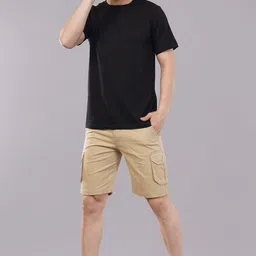 nivasu Solid Men Beige Cargo Shorts image 5