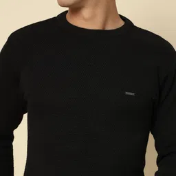 hell bound Men Solid Round Neck Black Sweater image 5