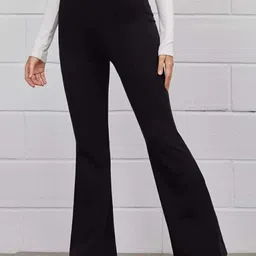 next one Women Flared Black Lycra Blend Trousers image 4