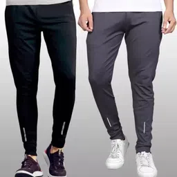 poplens Pack of 2 Men Solid Black, Grey Track Pants image 1