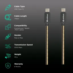 stuffcool KNIGHT-BLK Type C to Type C 3.2 Feet (1M) Cable (Colour Woven Cable, Black) image 2