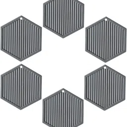 pepplo Pvc Coaster C-D Hexagone_Deep Grey_6,Pack of 6 Silicone Trivet image 1