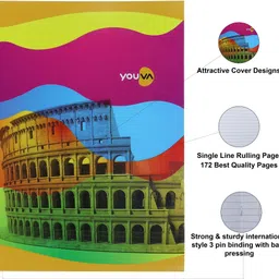 navneet Youva Soft Bound Long Book Rainbow 21x29.7 cm A4 Notebook Single Line 172 Pages image 3