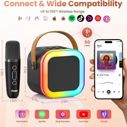 Desk Mini Karaoke Bluetooth Speaker with Wireless Mic with Google, Alexa & Siri Assistant Smart Speaker image 2