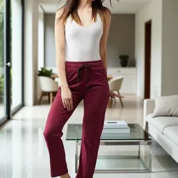 Women Solid Maroon Track Pants-image-16