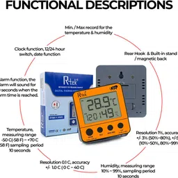 r-tek Digital Thermo Hygrometer Temperature Humidity Meter (ORANGE) Pinless Digital Moisture Measurer image 3