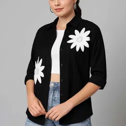 shehzadi online Women Comfort Fit, Regular Fit Embroidered Button Down Collar Casual Shirt image 3