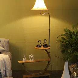 sapphire Gerard Cream Iron Shade Shelf Floor Lamp With Wood Base image 3