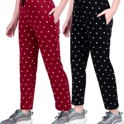 jeckward Pack of 2 Women Polka Print Black, Maroon Track Pants-picture-38