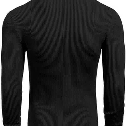 clothyy Men Solid Turtle Neck Cotton Blend Black T-Shirt image 3