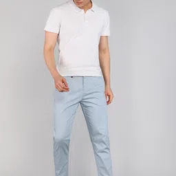 peter england Men Regular Fit Blue Cotton Blend Trousers image 2