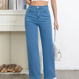 globenaut Women Straight Fit High Rise Light Blue Jeans image 3