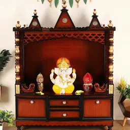 dzyn furnitures Abhikya Kostha Floor Rested Pooja Mandir without Door (Brown Gold) image 1