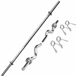 ymd 60 kg Metal Integrated Rubber Plates (2.5x4+15x2+10x2 = 60 kg) + 5ft curl & 7ft Straight 28mm Rod, 2 Dumbbell Rod Home Gym Combo image 2