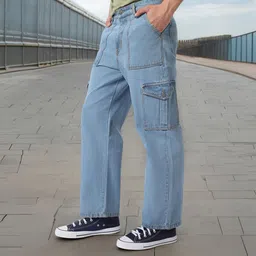 urbano fashion . Men Loose Fit Mid Rise Light Blue Jeans-picture-18