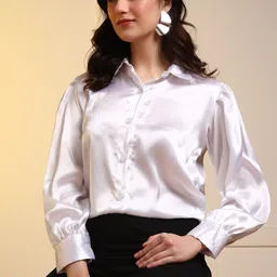 metronaut Women Regular Fit Solid Curved Collar Casual Shirt-picture-13