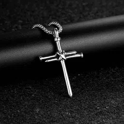 Christian Jesus Cross Nail Pendant for Men/Boy Stylish Biker Cross Locket Silver Stainless Steel Pendant-image-7