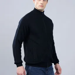 cantabil Men Self Design High Neck Dark Blue Sweater image 3