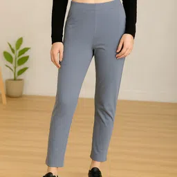 dollar missy Women Straight Fit Grey Cotton Blend Trousers-picture-13