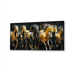 nestroots Black Canvas Framed Majestic Equine Serenity in Nature Wall Painting(24X48 Inch) image 3