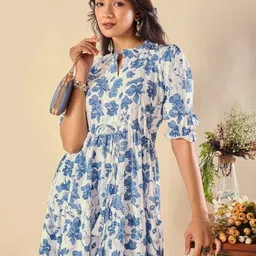 metronaut Women Fit and Flare Blue Below Knee Dress image 4