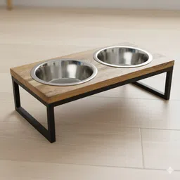 Elevated Dog Bowls with Stand, Double Stainless Steel Pet Feeder Wooden, Iron Pet Bowl-image-0