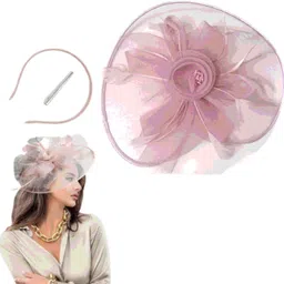 tlismi Stylish Floral Feather & Mesh Fascinator Hairband with Clip Head Band-picture-32