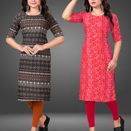 mobhisa Pack of 2 Women Printed Crepe Straight Kurta-picture-30