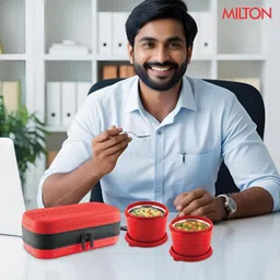 milton Town Case Microwavable, Inner Steel, Double Wall Lunch Box for Office use, 2 Containers Lunch Box image 5