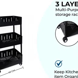 vm bond Multi-Purpose Plastic Storage Organizer 3-Tier Rack with Wheel Bathroom & Office Plastic Kitchen Trolley image 4