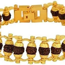 meenaz Rudraksh RAKHI FOR BROTHERS BHAIYA OM KADA RUDRAKSHA GIFT COMBO RUDRAKSHA BRACELET-ME113 Silver, Gold Finish Bracelet Set image 4