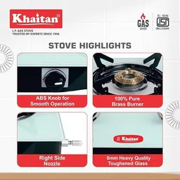 Khaitan 2 Burner Nano White Glass Manual Gas Stove image 3
