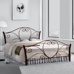 furniturekraft Metallika Atlanta Queen Size Bed in Maroon Colour image 1