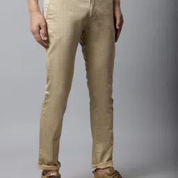 cantabil Men Regular Fit Brown Cotton Blend Trousers image 4