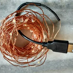 copper string led light 5 mtr 50 led usb operated decorative lights 50 LEDs 5.3 m Yellow Steady Water Drop Rice Lights image 4