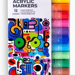 camel Acrylic Markers 12 Shades 4.5 mm Bullet Tip Sketching doodling on canvas, wood, WATER BASED INK Nib Sketch Pens-picture-33