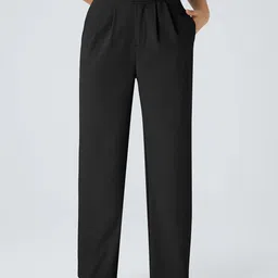 addyvero Women Straight Fit Black Polyester Trousers-picture-19