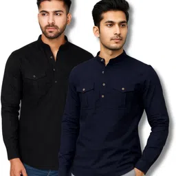 raremark Pack of 2 Men Solid Pure Cotton Straight Kurta-picture-19