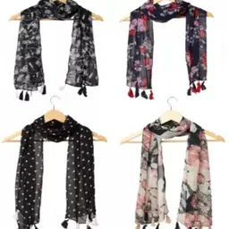 xmsfashion Printed Chiffon Women Multicolor Scarf, Stole, Fancy Scarf-picture-28