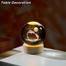 ecobsy Dolphin 3D Crystal Ball Night Light with Wooden Base 2.4 Inch Glass Ball Night Lamp image 3