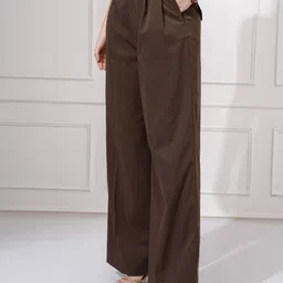tokyo talkies Women Straight Fit Brown Cotton Blend Trousers image 4